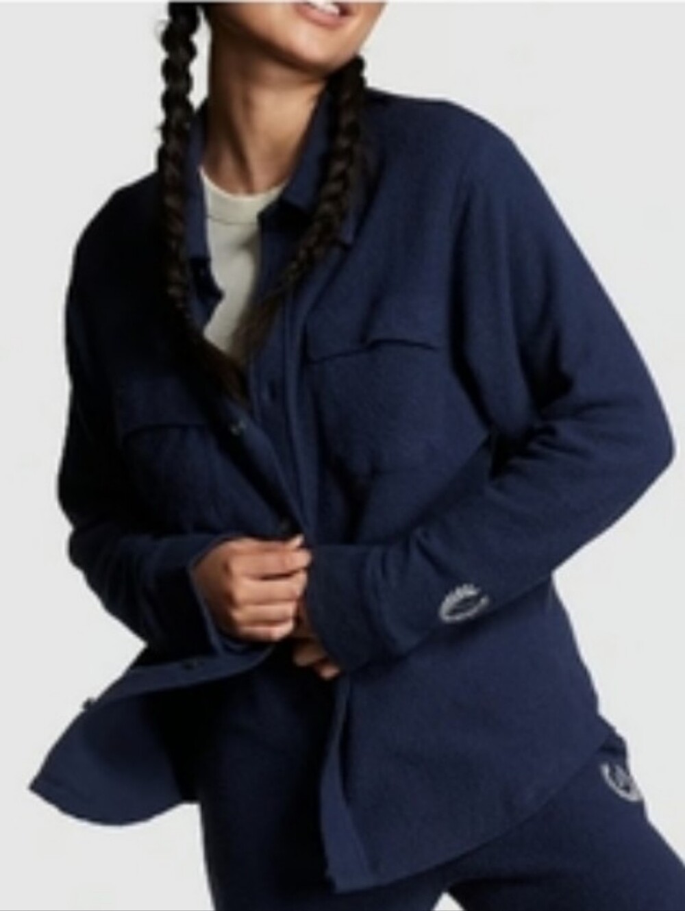 Victoria's secret pink reverse fleece cozy shacket MEDIUM NAVY BLUE